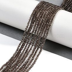 天然石スモーキークォーツビーズ連売り  多面カット  グレードAA  ラウンド  2mm  穴：0.5mm  約184個/連  15.75''（40センチメートル）&nbsp;X-G-P553-G05-01