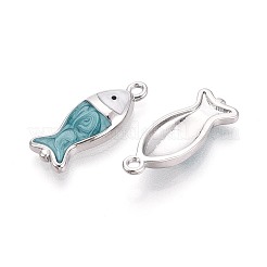 エナメルペンダント付き真鍮  魚のチャーム  空色  プラチナメッキ  21x8x3mm  穴：1.6mm&nbsp;KK-T073-38P