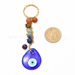 Natural Mixed Stone with Evil Eye Lampwork Keychain&nbsp;KEYC-JKC00270-01