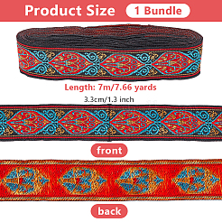 Flat Ethnic Style Polyester Embroidered Floral Ribbon&nbsp;OCOR-WH0078-332B