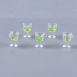 樹脂カップペンダント  金箔  ワイングラス  薄緑  18~18.5x15x12mm  穴：2.5mm&nbsp;X-CRES-S359-10B
