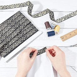 エスニック風刺繍ポリコットンリボン  ジャカードリボン  チロリアンリボン  花柄  服飾材料  ブラック  3/4インチ（20.5mm）  約20ヤード/カード&nbsp;OCOR-WH0066-22A