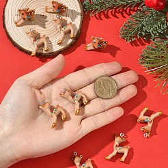 10個のレジンペンダント  プラチナトーンの鉄ループ付き  ニホンジカ  キャメル  30.5~31.5x25x13.5mm  穴：2mm&nbsp;RESI-YW0005-05