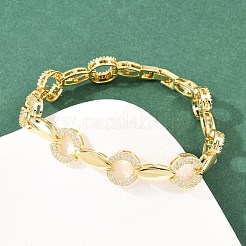 オーバル真鍮マイクロパヴェクリアキュービックジルコニアリンクチェーンブレスレット（女性用）  長持ちメッキ  鉛フリー＆カドミウムフリー  18KGP本金メッキ  7.64インチ（19.4cm）&nbsp;BJEW-T025-03C-G