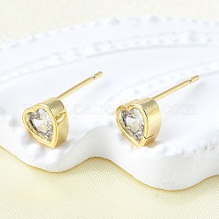 Brass Micro Pave Clear Cubic Zirconia Stud Earrings for Women&nbsp;EJEW-F363-02G