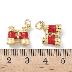 真鍮製エナメルペンダント  望遠鏡のチャーム  丸カン付き  ラックめっき  ゴールドカラー  鉛フリー＆カドミウムフリー  長持ちメッキ  ファイヤーブリック  17x15x5mm  穴：3.5mm&nbsp;X-KK-P325-23G-02