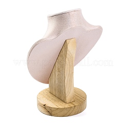 Bust Shaped Microfiber & Wood Jewelry Necklace & Earrings Display Stands&nbsp;NDIS-H042-01A-03