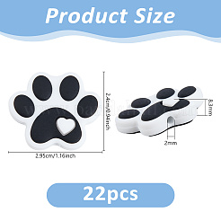 犬の足跡の食品グレードの環境に優しいシリコンビーズ22個  DIYネックレスの製作  ブラック  24x29.5x8.3mm  穴：2mm&nbsp;SIL-DC0001-86