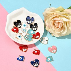 20個10スタイルラックメッキ合金エナメルペンダント  ナザールボンジュウ付きハート  ミックスカラー  18~20x18x20x2~3mm  穴：1.8~2mm  2個/スタイル&nbsp;ENAM-SZ0002-62