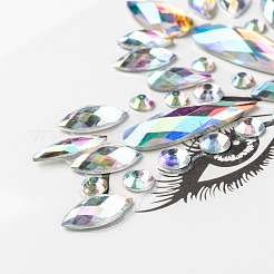 アクリルフェイスジェムステッカー  自己粘着性の一時的な入れ墨  ティアドロップ＆ハーフラウンド＆ホースアイラインストーン付き  カラフル  0.45~3x0.45~0.95x0.2~0.5cm&nbsp;MRMJ-F014-06