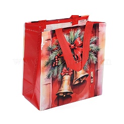 長方形のクリスマスの織物のないプリントトートバッグ  ギフト収納用品  クリスマス鐘  21.7x10.8x23cm&nbsp;ABAG-P015-03C