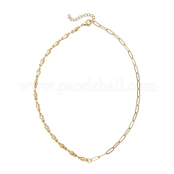304ステンレススチール製フィッシュシェルシェイプバタフライリンクミックスチェーンネックレス（女性用）  ゴールドカラー  15.75インチ（40cm）&nbsp;NJEW-JN05991