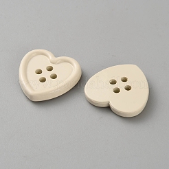 樹脂ボタン  4穴  ハート  アンティークホワイト  21x21.5x4mm  穴：2.5mm&nbsp;LS-BUTT-WH20006-03F