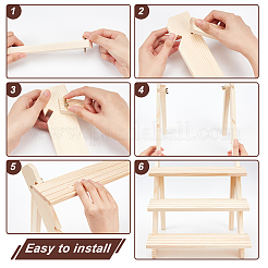 DIY 3 段階段スタイル パイン木製プラント スタンド キット  庭の陳列棚  フラワーポットホルダー  収納オーガナイザーラック  鉄のネジと蝶ナット付き  淡黄色  完成品：30x39x24cm&nbsp;ODIS-WH0025-108