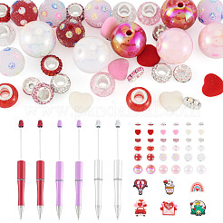 DIYビーズペン作りキット  プラスチックビーズペンを含む  アクリル＆合金＆鉄＆シリコンビーズ  ミックスカラー  144x12mm  穴：2mm&nbsp;DIY-TA0015-64