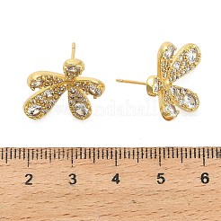 フラワー真鍮マイクロパヴェクリアキュービックジルコニアスタッドピアス金具  片穴パーツ用  18KGP本金メッキ  トレイ：2mm  20x18mm  ピン：0.7x11mm&nbsp;KK-D102-08G
