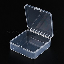ヒンジ付き蓋付きプラスチックビーズ容器  正方形  透明  6.6x6.45x2cm  内寸：6.1x6.1cm。&nbsp;CON-Z007-03B