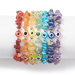 7Pcs Natural & Synthetic Mixed Gemstone Chips & Resin Evil Eye Beaded Stretch Bracelets Set&nbsp;BJEW-JB08814
