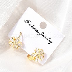 花の真鍮フープピアス  クリアキュービックジルコニア  18KGP本金メッキ  13x11x15mm&nbsp;EJEW-S256-01B-G