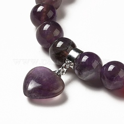 Natural Amethyst & Mixed Gemstone Beaded Stretch Bracelet with Heart Charm for Women&nbsp;BJEW-K164-B24