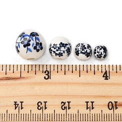 40個 4種類の手作りプリント磁器ビーズ  ラウンド  プルシアンブルー  6~12mm  穴：2~3mm  10個/スタイル&nbsp;PORC-FP0001-06