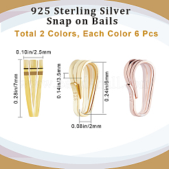 12個 2色 925スターリングシルバースナップオンベイル  ミックスカラー  7x2.5x3.5mm  穴：2x6mm  6個/カラー&nbsp;STER-BBC0001-64