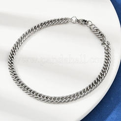 201ステンレススチール製キューバチアンブレスレット（男性用）  ステンレス鋼色  8-1/8インチ（20.5cm）&nbsp;BJEW-B138-01P