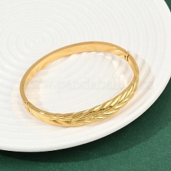 女性用304ステンレススチールヒンジ付きバングル  小麦  イオンプレーティング（ip）  18KGP本金メッキ  3/8インチ（1cm）  内径：2x2-3/8インチ（5.05x6.1cm）&nbsp;BJEW-C114-07G