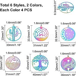 48Pcs 12 Style 201 Stainless Steel Filigree Pendants&nbsp;STAS-UN0023-50