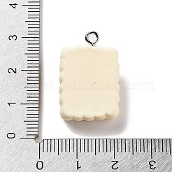 クッキーテーマの模造食品樹脂ペンダント  プラチナメッキの鉄製ループが付いた面白い目の長方形のチャーム  ベージュ  23.5x16.5x7mm  穴：2mm&nbsp;RESI-B021-02C-05