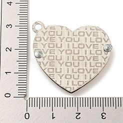 合金ペンダント  模造革で  プラチナ  ハート  暗赤色  30.5x32x4mm  穴：3mm&nbsp;PALLOY-A007-18P-01