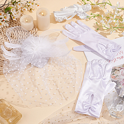 蝶結び柄手袋1組  結婚式の花嫁用品用  ファシネーター ティー パーティー ハット ガーゼ & フェルト アリゲーター ヘアクリップ 1 個付き  ホワイト  215~364x85~300x9~13.5mm&nbsp;AJEW-GA0006-47B