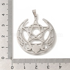 304ステンレスペンダント  レーザー切断  スターチャーム付き三日月  ステンレス鋼色  35x34x1mm  穴：6x3mm&nbsp;LS-STAS-S144-05P-C