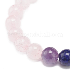 Natural Rose Quartz Rectangle & Mixed Stone Beaded Stretch Bracelet&nbsp;BJEW-JB08981-05