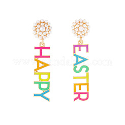 Word HAPPY Easter Zinc Alloy Enamel Dangle Stud Earrings&nbsp;FS-WGD7265-01