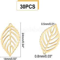 304ステンレスペンダント  葉  ゴールドカラー  24x14x0.5mm  穴：0.8mm  30個/箱&nbsp;STAS-UN0007-05G