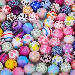 プリントされた丸いシリコン焦点ビーズ  オレンジ  15x15mm  穴：2mm&nbsp;SI-JX0056A-176