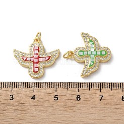 真鍮製マイクロパヴェキュービックジルコニアペンダント  カドミウムフリー＆鉛フリー  エナメル  貝殻と丸カン  18KGP本金メッキ  クロスと翼  ミックスカラー  20x21.5x3mm  穴：3.6mm&nbsp;KK-C045-21G