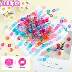 1000 個のプラスチックビーズ  グリッターパウダー付き  ロンデル  ミックスカラー  9x6mm  穴：3.5mm&nbsp;KY-SZ0001