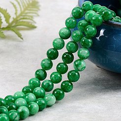 DIYジュエリーブレスレット作りキット  3連売り8mm染めの丸い天然白翡翠ビーズと平らな弾性糸  ミディアムシーグリーン  8mm  穴：1mm  約49個/連  15.16''（38.5センチメートル）  1連 /セット&nbsp;DIY-SZ0003-69J