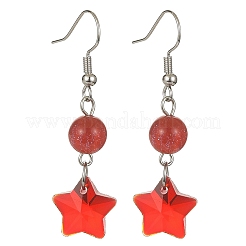レジン&ガラスのスターダングルイヤリング  プラチナ真鍮イヤリング  ミックスカラー  45x13.5mm&nbsp;EJEW-JE05323