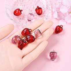 12個 2色透明韓国アクリルパーツ  イチゴのチャーム  ミックスカラー  18.8x13.5x13.5mm  穴：3mm  6個/カラー&nbsp;OACR-YW0002-10