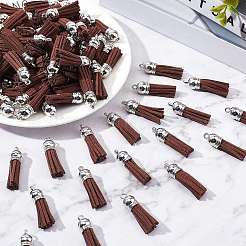 100本フェイクスエードタッセルペンダントデコレーション  ccbプラスチックコードエンド付き  プラチナ  ココナッツブラウン  35~37x10mm  穴：2.5~3mm&nbsp;FIND-SC0002-29E