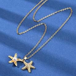 Starfish Brass Micro Pave Cubic Zirconia Pendant Neckalces for Women&nbsp;NJEW-C076-06G