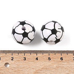 スポーツプリント不透明アクリルビーズ  サッカーの模様でラウンド  ブラック  20mm  穴：2.5mm&nbsp;OACR-Z035-06
