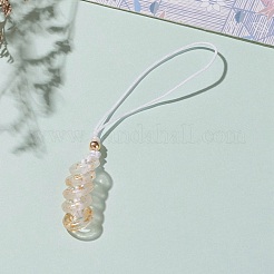 ガラスのペンダントの飾り  ナイロン糸と真鍮製の丸いビーズ付き  ドーナツ  ゴールドカラー  透明  95mm  穴：35mm&nbsp;HJEW-JM00408-06