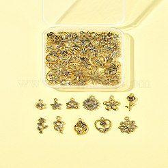 チベット風合金ペンダント3セット  ヒマワリ  ローズ  蓮と花のシリーズペンダントセット  アンティーク黄金  12~23x8~19x1~5mm  穴：1.1~3mm&nbsp;FIND-FS0003-93AG