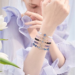 5 個 5 スタイルのラインストーンナザールボンジュウリンクブレスレットセット、ガラス & 樹脂ビーズ  女性のための調節可能なブレスレット  ミックスカラー  内径：1~3-3/4インチ（2.5~9.5cm）  1個/スタイル&nbsp;BJEW-SW00104