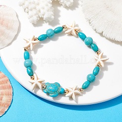 Turtle & Starfish Synthetic Turquoise Beaded Stretch Bracelet&nbsp;BJEW-JB09955