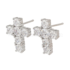 真鍮とラインストーンのスタッドピアス  クロス  プラチナ  17.5x14mm&nbsp;RB-Z001-02P